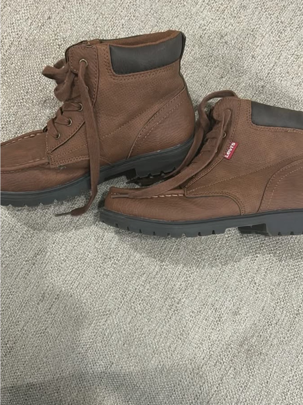 Levi's Men's Brown Leather Lace-Up Ankle Boots with Black Collar